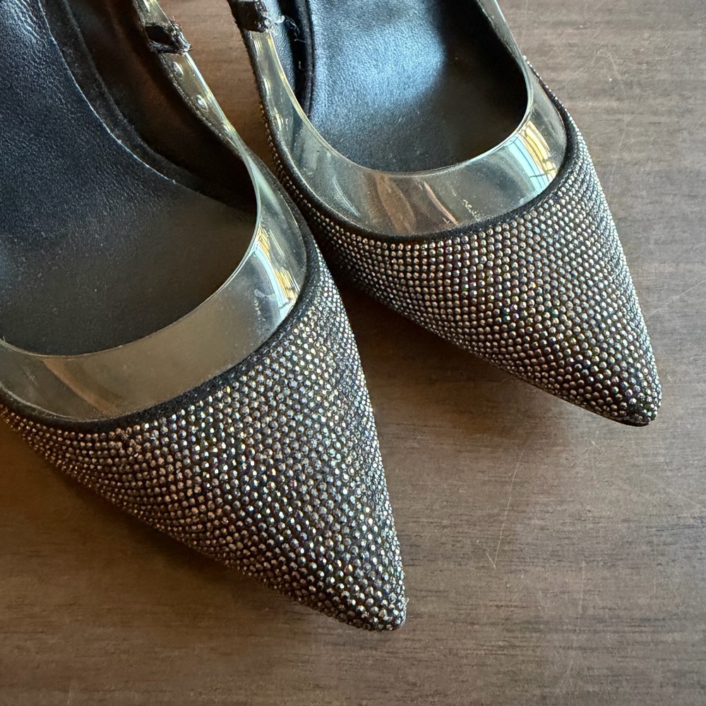 Aldo Edulla Silver and Black Embellished Pointy Toe Stiletto Clear Top Size 9
